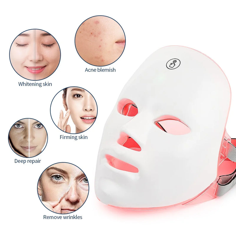 Máscara Facial LED com Carga USB, 7 Cores, Terapia Photon, Rejuvenescimento Da Pele, Anti Acne, Remoção De Rugas, Cuidados Com A Pele, Clareamento