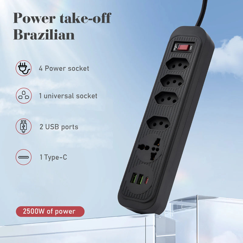 2M USB Socket Outlet, Line Filter, Plug, Extension Socket, Extensive Power Socket, Brazil Standard Retractable Socket Tower